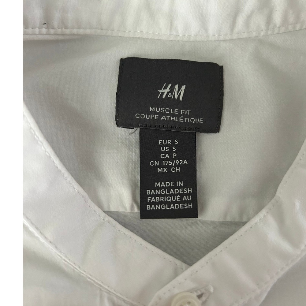 HM Muscle Fit Shirt Small White Grandad Band Collar Long Sleeve Button Up 1494 - Picture 3 of 13